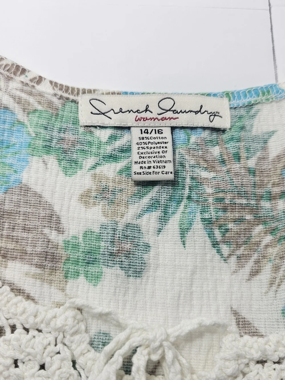 French Laundry Woman 14/16 Blue Tropical Floral Crochet Lace Tank Top Y2K Boho - Picture 5 of 10